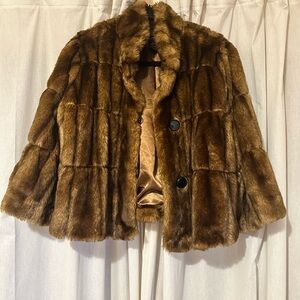 INC International Concepts Plush Brown Faux Fur Cropped Coat
